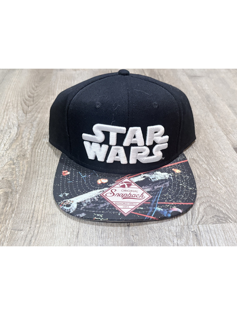 Bioworld Star Wars Embroidered Logo Snapback Hat Millennium Falcon Brim NWT